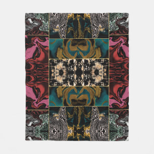 Elegant Teal Burgundy Gold Marble Liquid Abstract Fleece Blanket