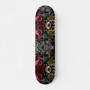 Elegant Teal Burgundy Gold Marble Liquid Abstract Skateboard