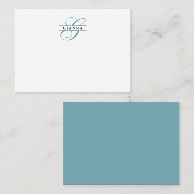 Elegant Teal Calligraphy Split Monogram Card (Front/Back)