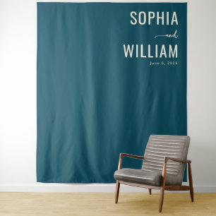 Elegant Teal Calligraphy Tapestry