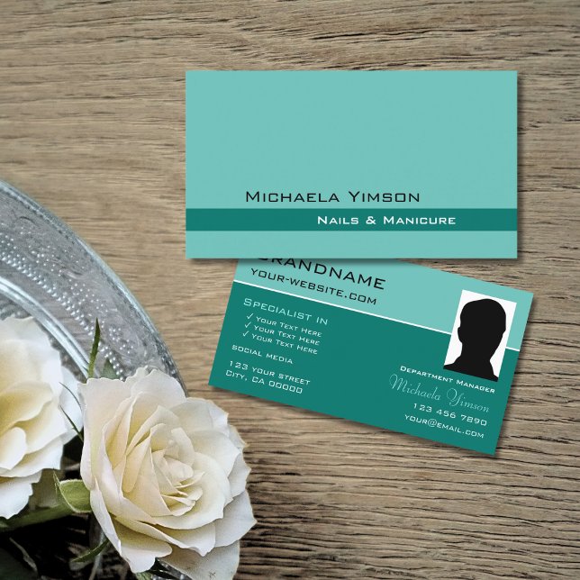 Elegant Teal Classic Chic with Photo Professional Business Card (Creator Uploaded)