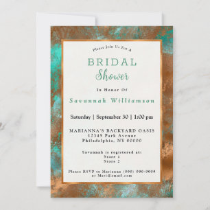 Elegant Teal Copper Patina Abstract Bridal Shower Invitation