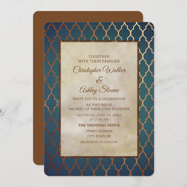 Elegant Teal Copper Wedding Invitation (Front/Back)