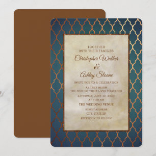 Elegant Teal Copper Wedding Invitation