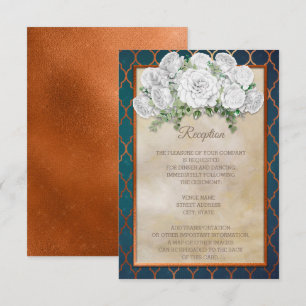 Elegant Teal Copper White Floral Wedding Reception Invitation