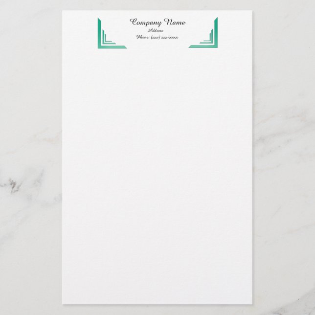 Elegant Teal Corner Border Professional Stationery (Front)