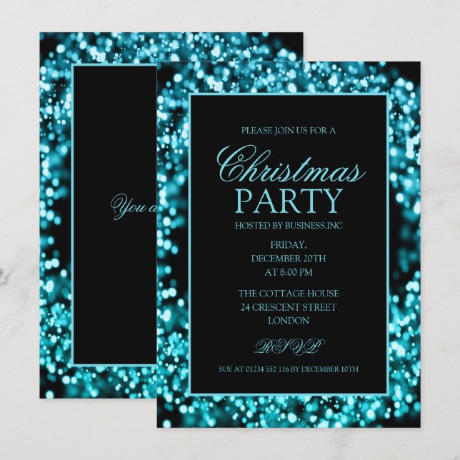 Elegant Teal Corporate Christmas Lights Party Invitation (Front/Back)