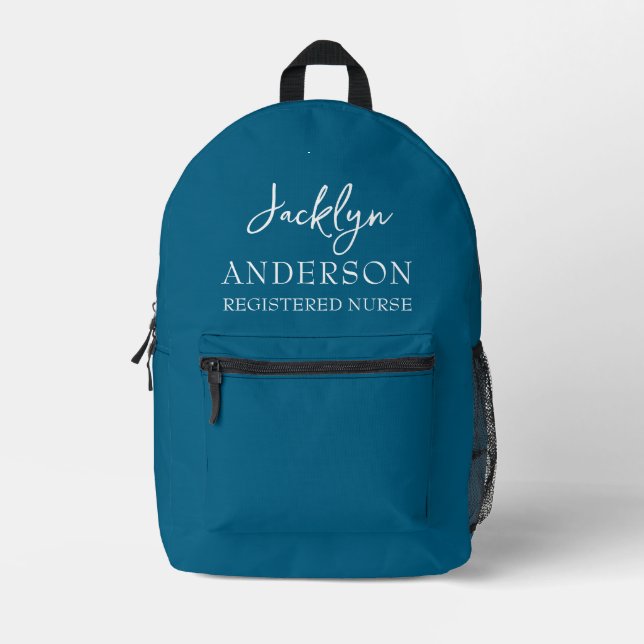 Elegant Teal Custom Nurse  Printed Backpack (Front)