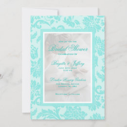 Elegant teal damask custom bridal shower invitation