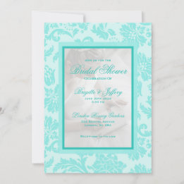 Elegant teal damask custom wedding bridal shower invitation