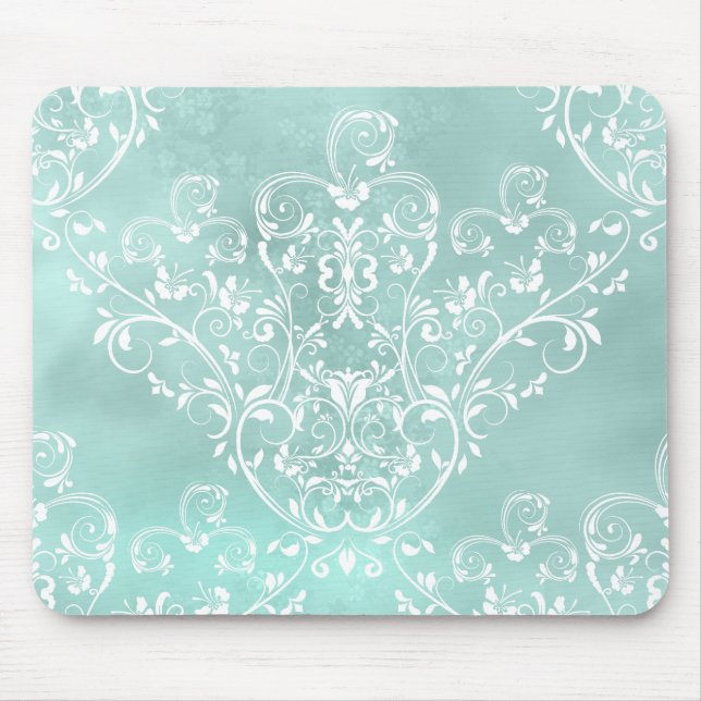 Elegant Teal Damask Mousepad (Front)