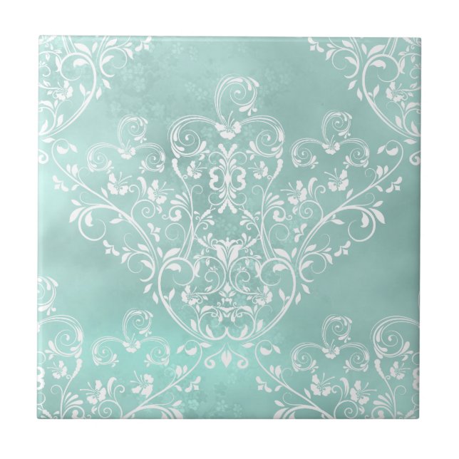Elegant Teal Damask Tile (Front)