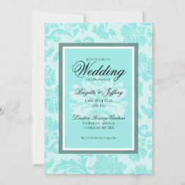 Elegant teal damask wedding invitation