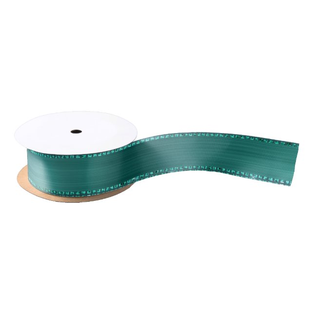Elegant Teal Diamond and Brushed Metal Glitter Satin Ribbon (Spool)