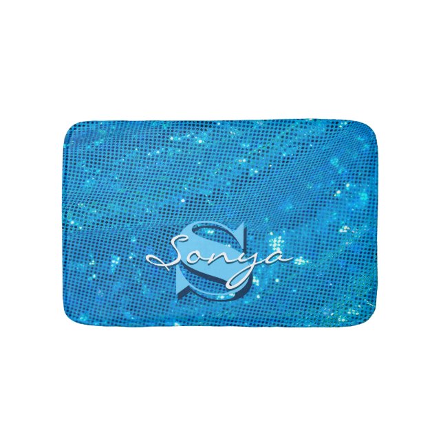 Elegant Teal Draped Fabric Bath Mat (Front)