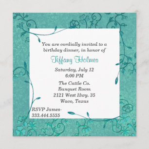 Elegant Teal Fleur birthday invitation