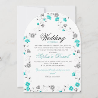 Elegant Teal Floral Arch Wedding Invitation
