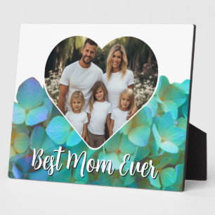 Elegant teal floral Best Mom Ever photo template Plaque