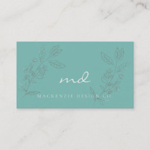 Elegant teal floral glitter monogrammed business card