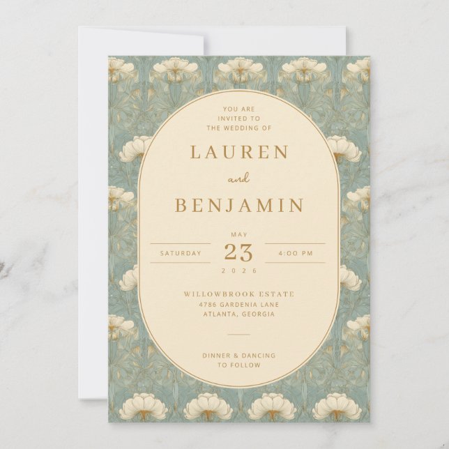 Elegant Teal Floral Invitation (Front)