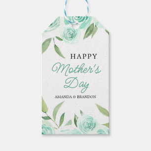 Elegant Teal Floral Mother's Day Kids Names Gift Tags