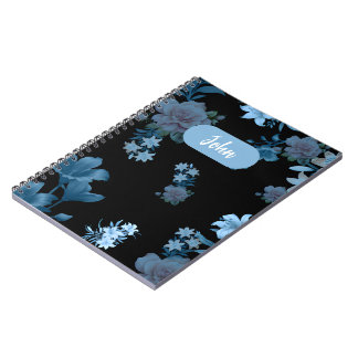 Elegant Teal Floral Pattern Spiral Notebook