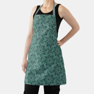 Elegant Teal Floral Pattern with Leaf Mandala Apron