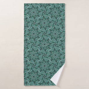 Elegant Teal Floral Pattern with Leaf Mandala Bath Towel Set