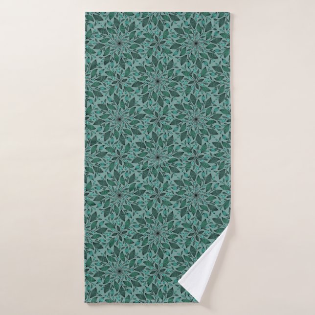 Elegant Teal Floral Pattern with Leaf Mandala  Bath Towel Set (Bath Towel)