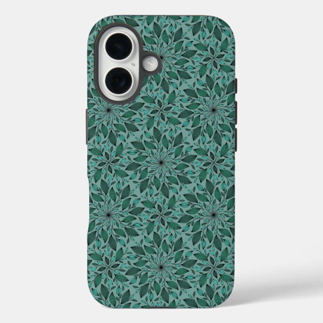 Elegant Teal Floral Pattern with Leaf Mandala  Case-Mate iPhone Case (Back)