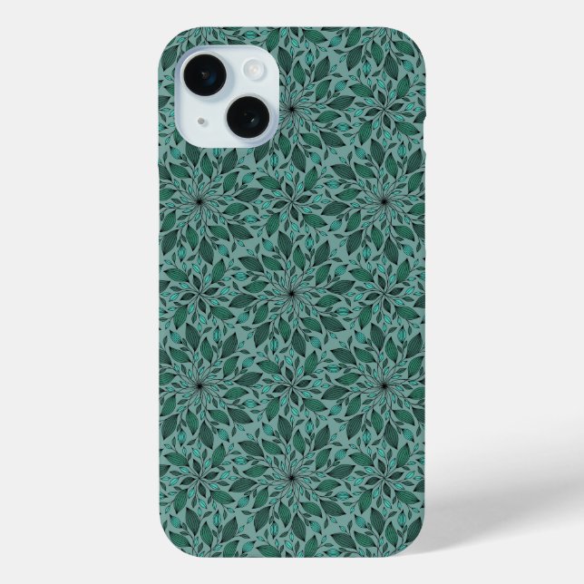 Elegant Teal Floral Pattern with Leaf Mandala  Case-Mate iPhone Case (Back)