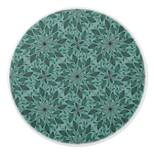 Elegant Teal Floral Pattern with Leaf Mandala Ceramic Knob