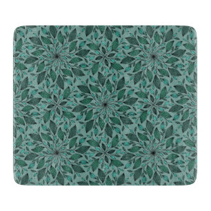 Elegant Teal Floral Pattern with Leaf Mandala Cutting Board