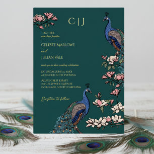 Elegant Teal Floral Peacock Wedding