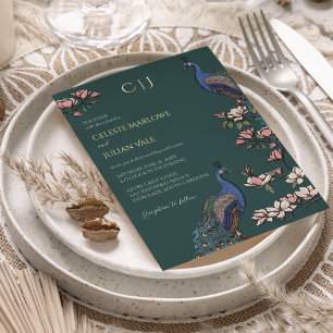 Elegant Teal Floral Peacock Wedding Gold