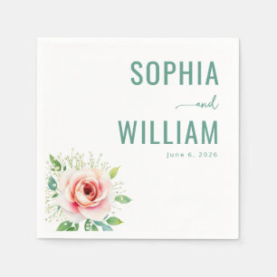 Elegant Teal Floral Rose Napkin