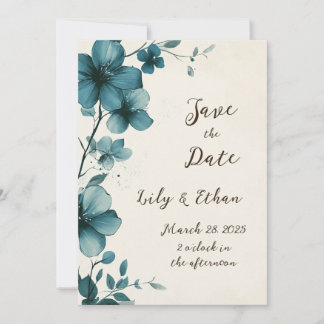 Elegant Teal Floral Save the Date Invitation