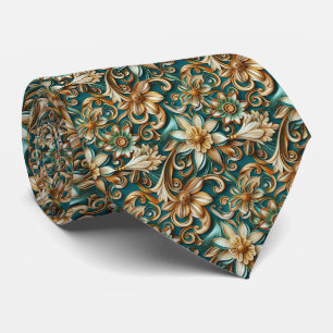 Elegant teal floral tiled pattern  tie