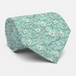 Elegant teal floral tiled pattern  tie