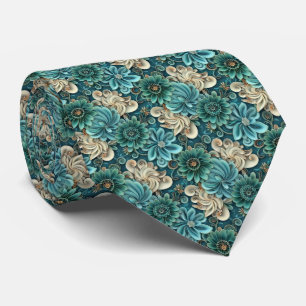 Elegant teal floral tiled pattern  tie