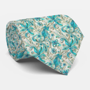 Elegant teal floral tiled pattern  tie