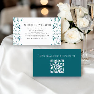 Elegant Teal Floral Wedding Website Enclosure Card