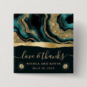 Elegant Teal Foil and Gold Glitter Agate Wedding 15 Cm Square Badge