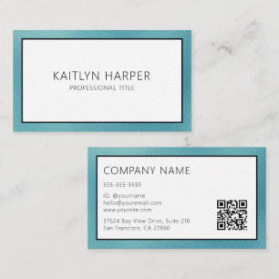 Elegant Teal Foil Edged QR Code Business Card
