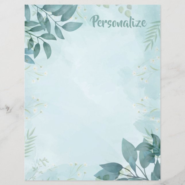 Elegant Teal Foliage Leaves Nature Stationery (Front)