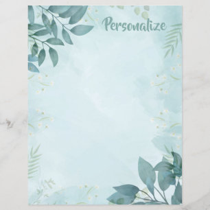 Elegant Teal Foliage Leaves Nature Stationery