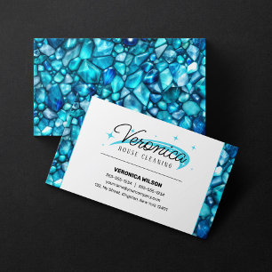 Elegant Teal Gemstone Crystals House Cleaning Maid Business Card