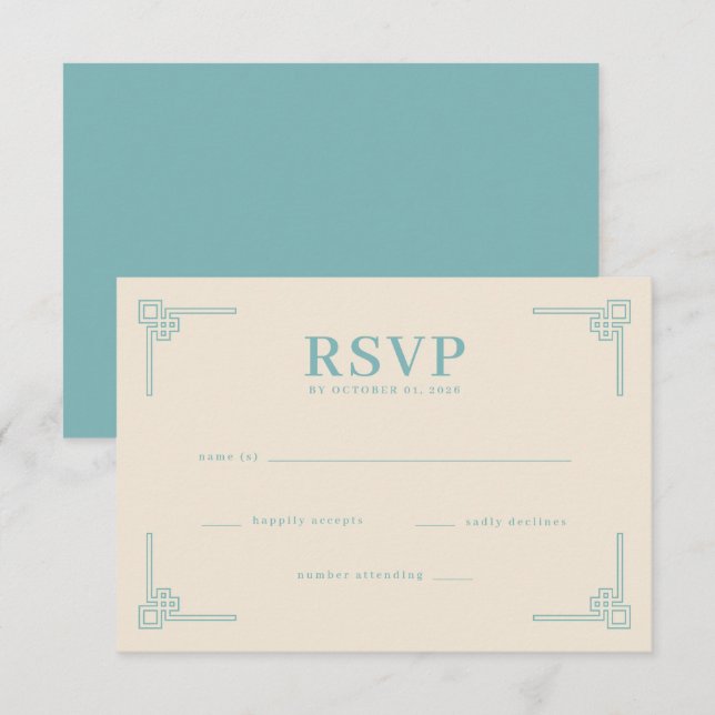 Elegant Teal Geometric RSVP Card (Front/Back)