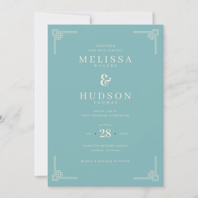 Elegant Teal Geometric Wedding Invitation (Front)