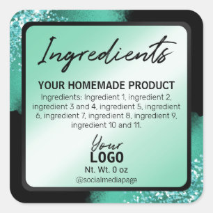 Elegant Teal Glitter And Ink Ingredient Labels